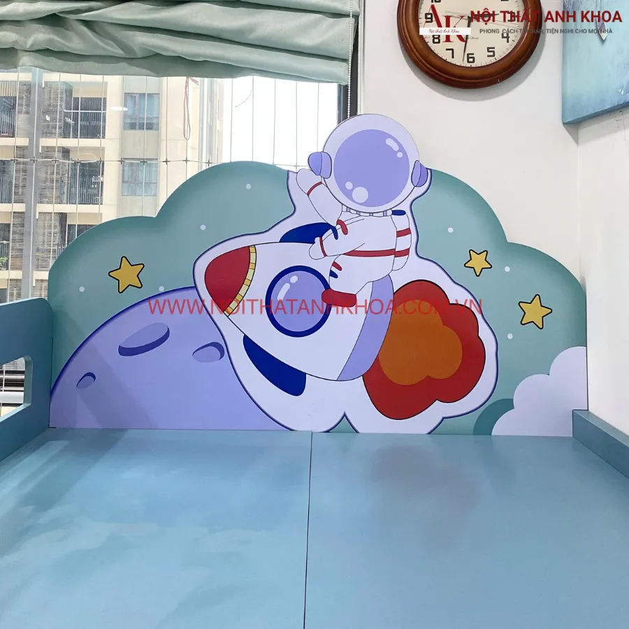 Giường Tầng Cho Bé Kết Hợp Tủ Quần Áo Màu Hồng Phối Trắng