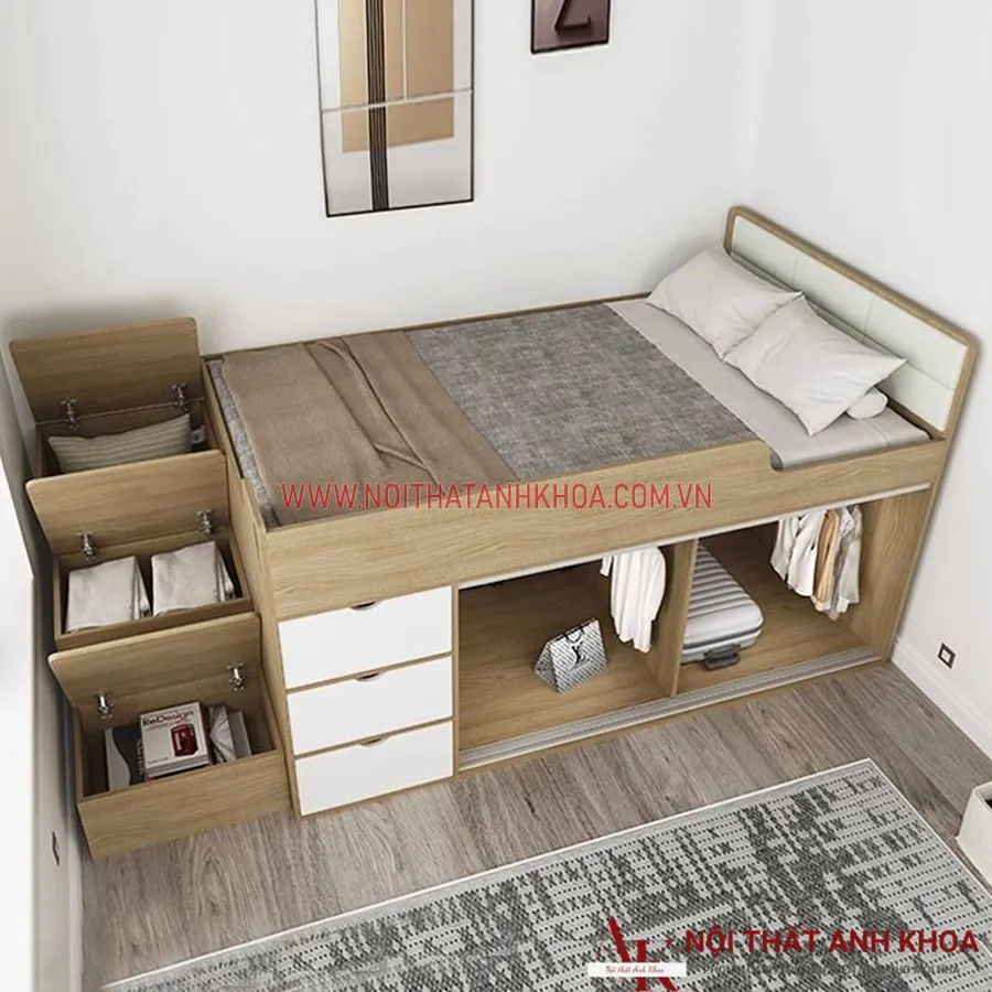 Giường Thông Minh Gỗ Công Nghiệp Thiết Kế Tối Giản Tiện Nghi