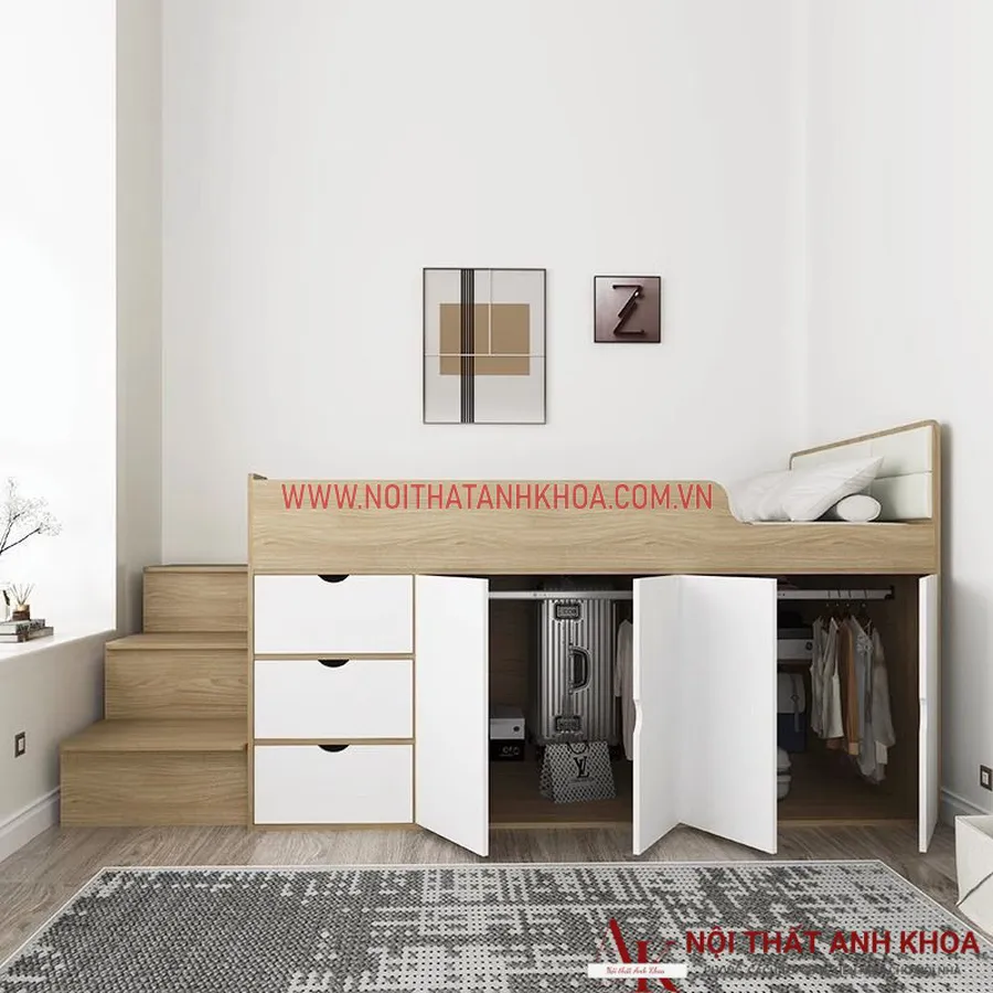 Giường Thông Minh Gỗ Công Nghiệp Thiết Kế Tối Giản Tiện Nghi