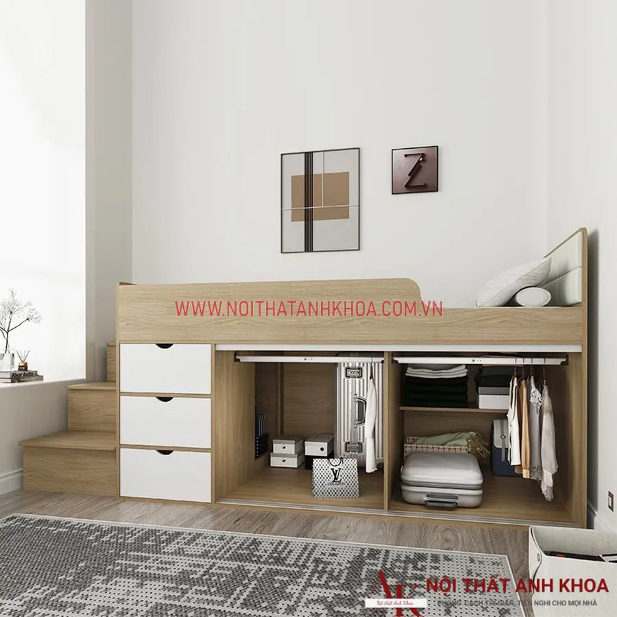Giường Thông Minh Gỗ Công Nghiệp Thiết Kế Tối Giản Tiện Nghi