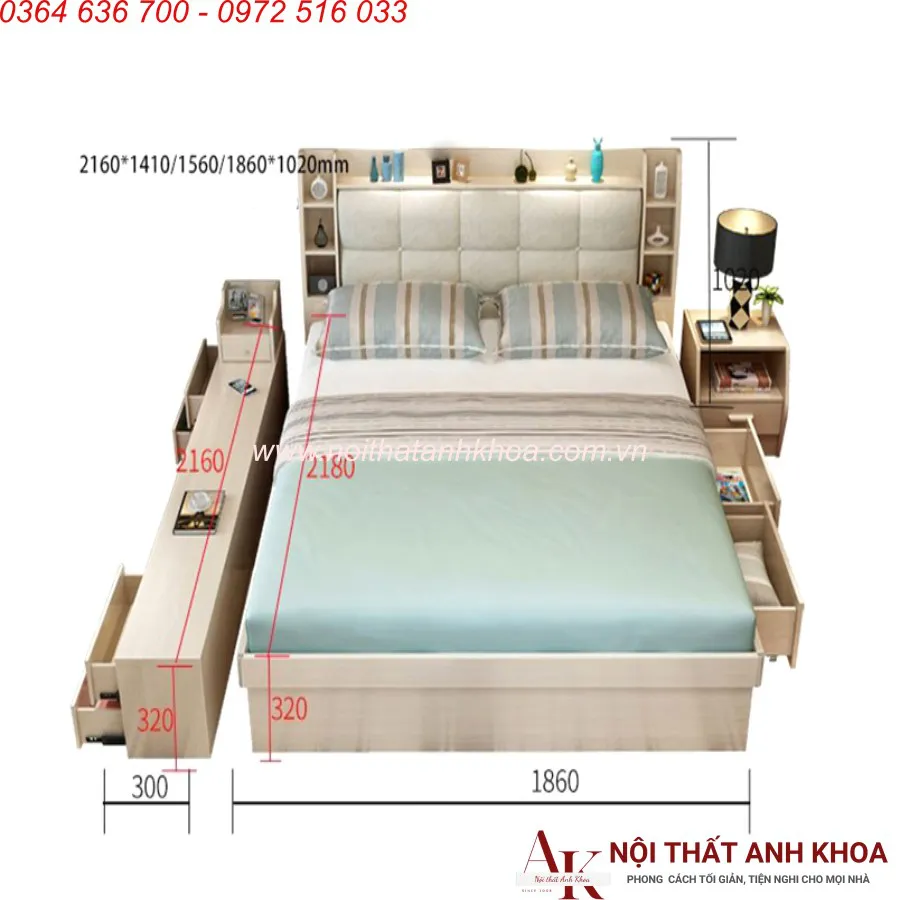 Giường Thông Minh Kết Hợp Tủ Kệ Hiện Đại Tiện Lợi