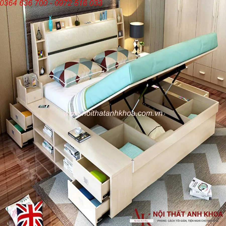 Giường Thông Minh Kết Hợp Tủ Kệ Hiện Đại Tiện Lợi