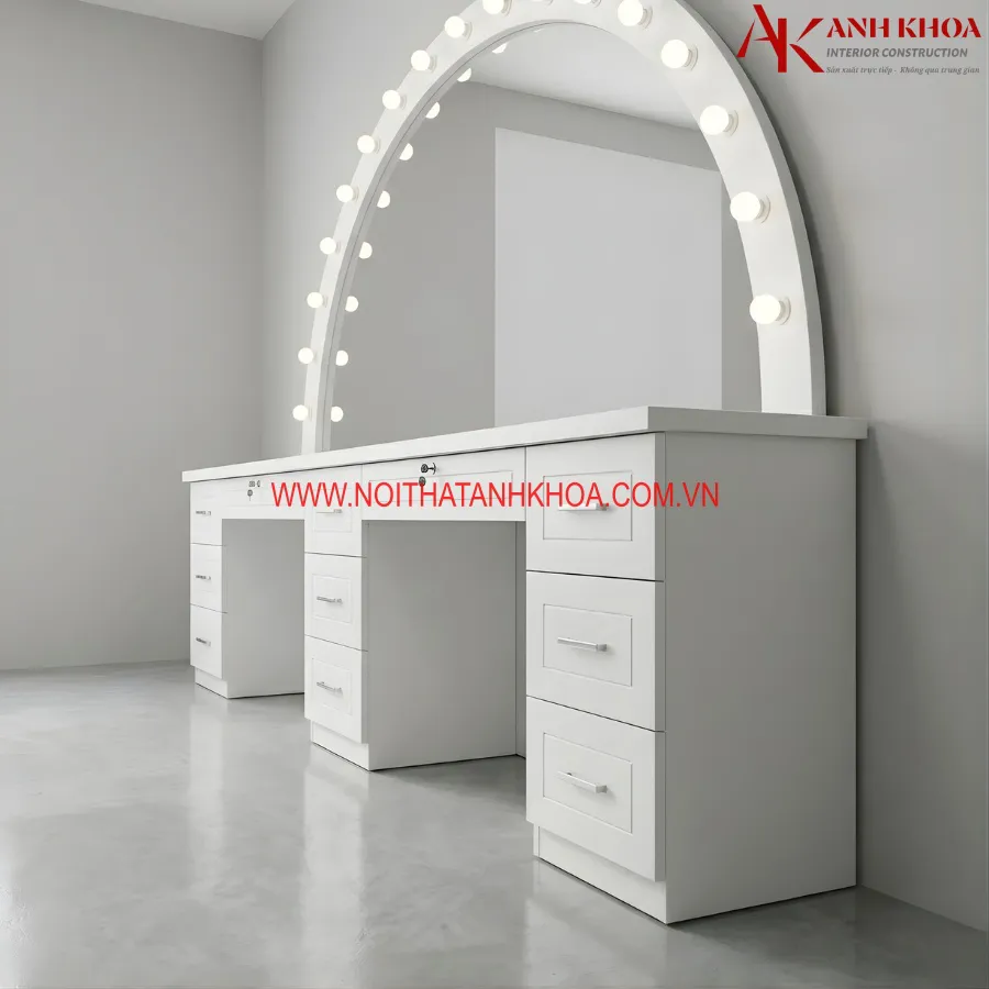 Bàn Phấn Trang Điểm Màu Trắng Gỗ MDF Có Led Đẹp Sang Trọng