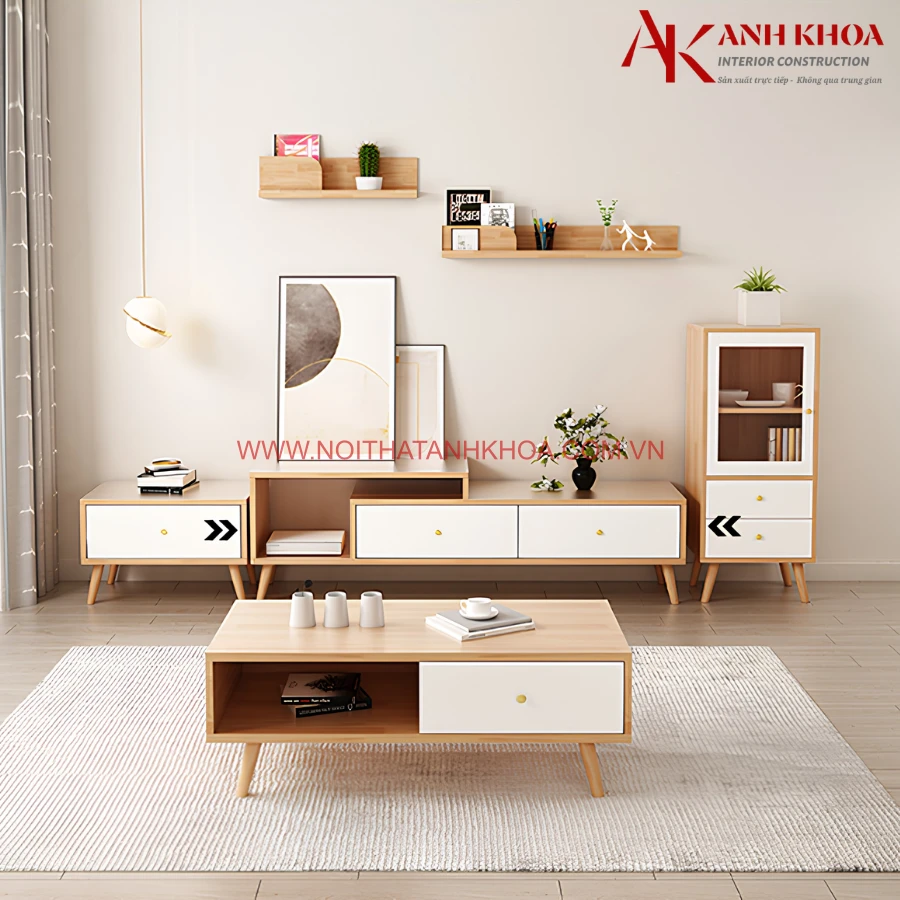 Hệ Tủ Kệ Phòng Khách Gỗ MDF Cao Cấp