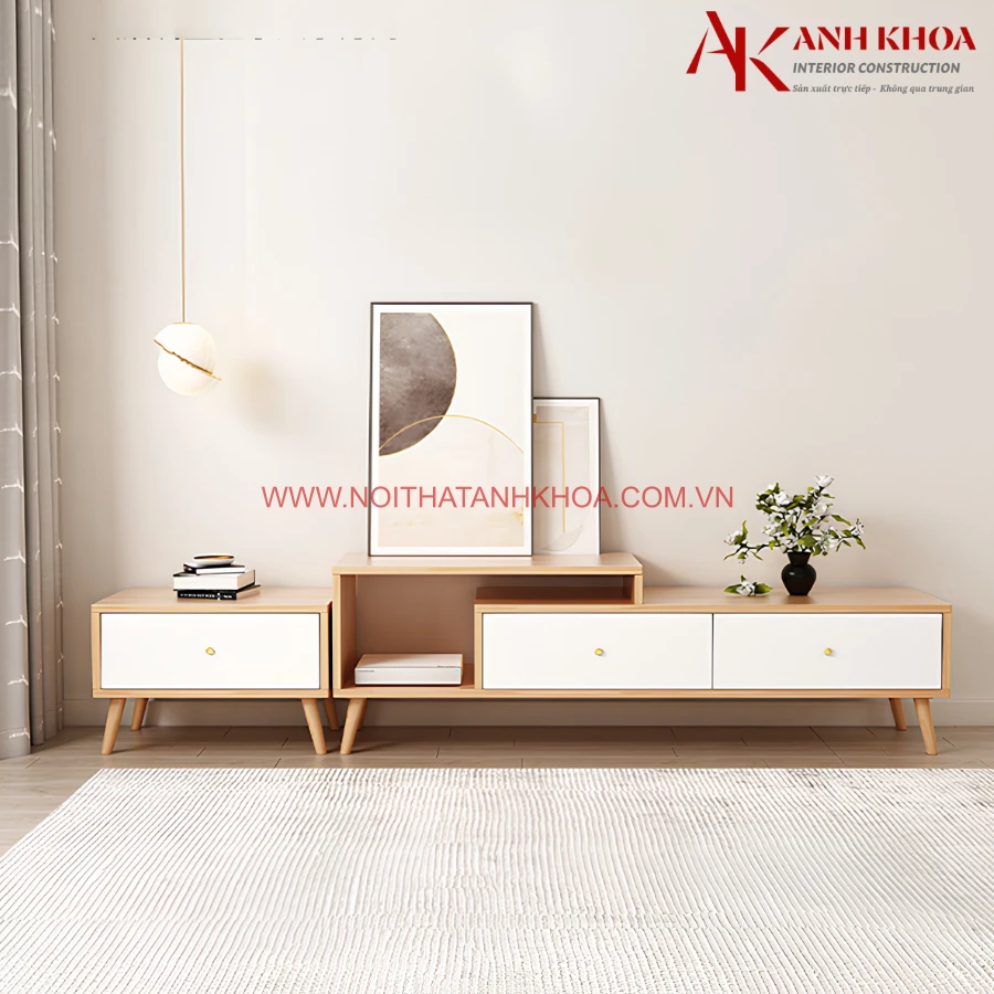 Hệ Tủ Kệ Phòng Khách Gỗ MDF Cao Cấp