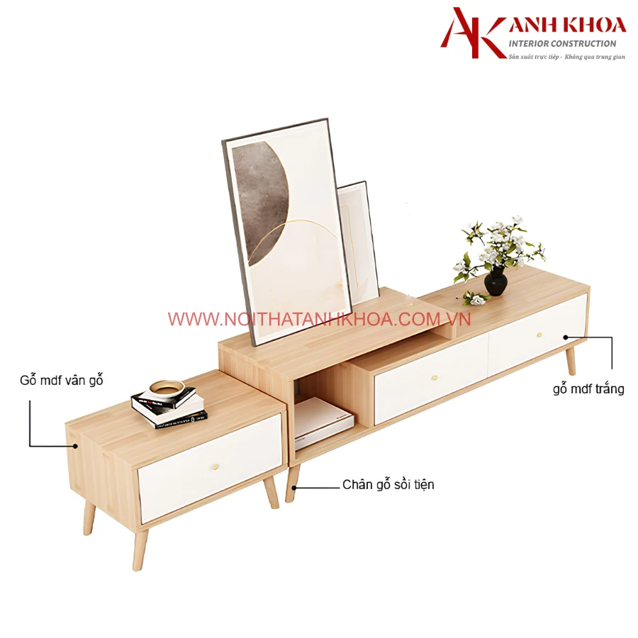 Hệ Tủ Kệ Phòng Khách Gỗ MDF Cao Cấp