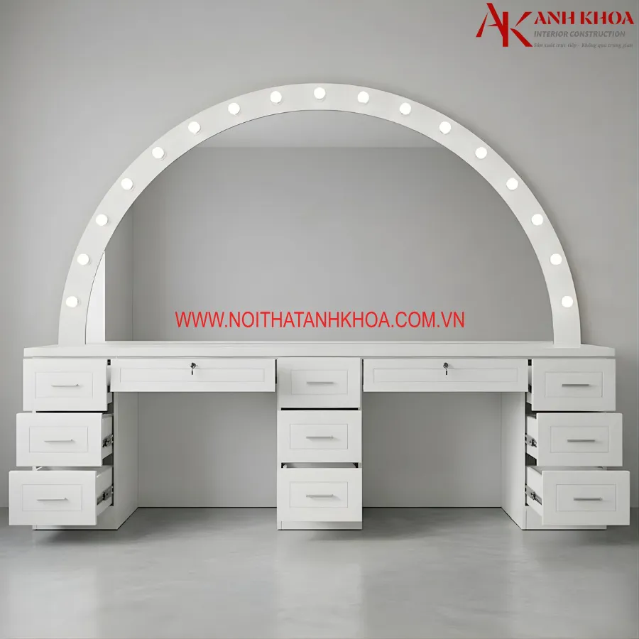 Bàn Phấn Trang Điểm Màu Trắng Gỗ MDF Có Led Đẹp Sang Trọng