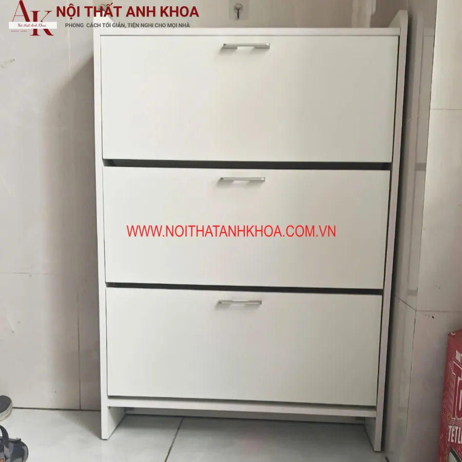 Tủ Giày Gỗ MDF Màu Trắng Thiết Kế Thông Minh Chứa Nhiều Giày Dép