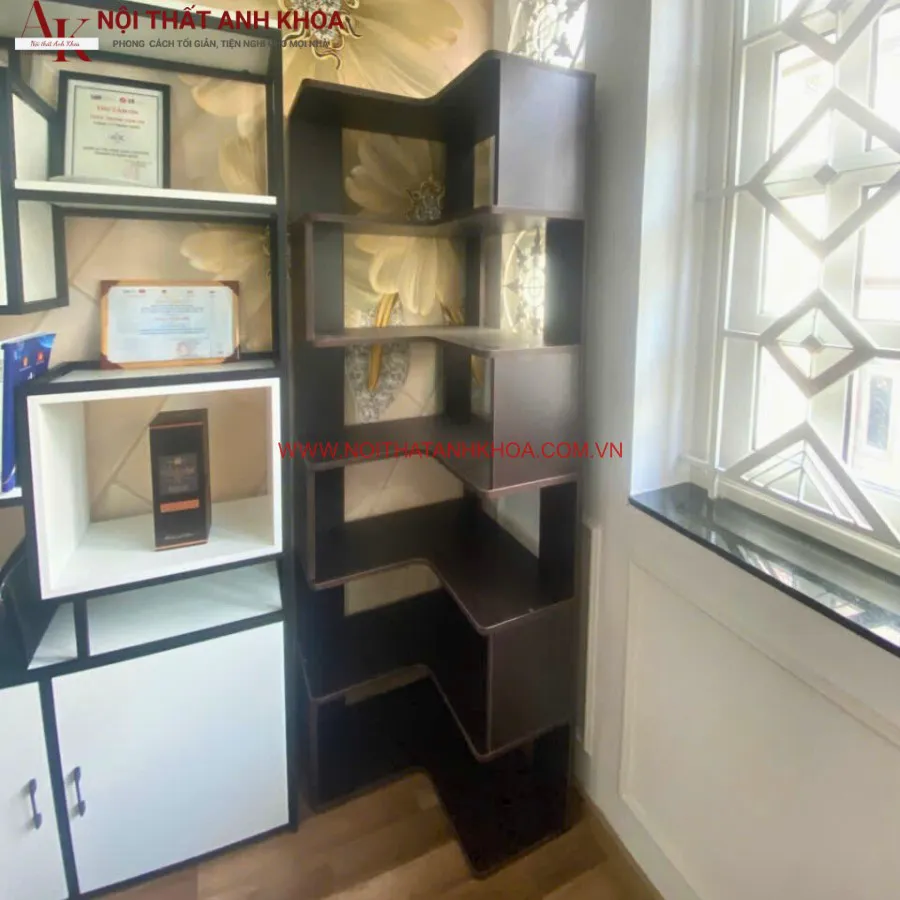 Kệ Góc Tường Trang Trí Phòng Khách Bằng Gỗ Công Nghiệp Đẹp Tiện Lợi