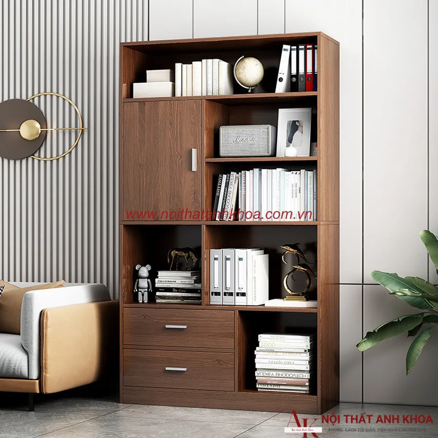Kệ Sách Giá Rẻ Gỗ MDF Màu Nâu Vân Gỗ Đẹp Sang Trọng