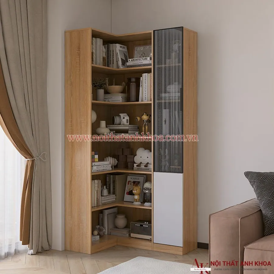 Kệ Sách Góc Tường Gỗ Công Nghiệp Bền Đẹp Hiện Đại