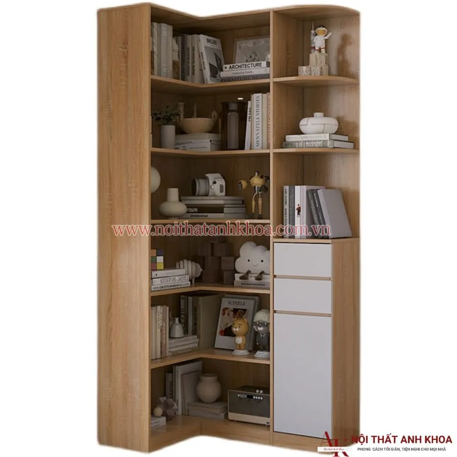 Kệ Sách Góc Tường Gỗ Công Nghiệp Bền Đẹp Hiện Đại