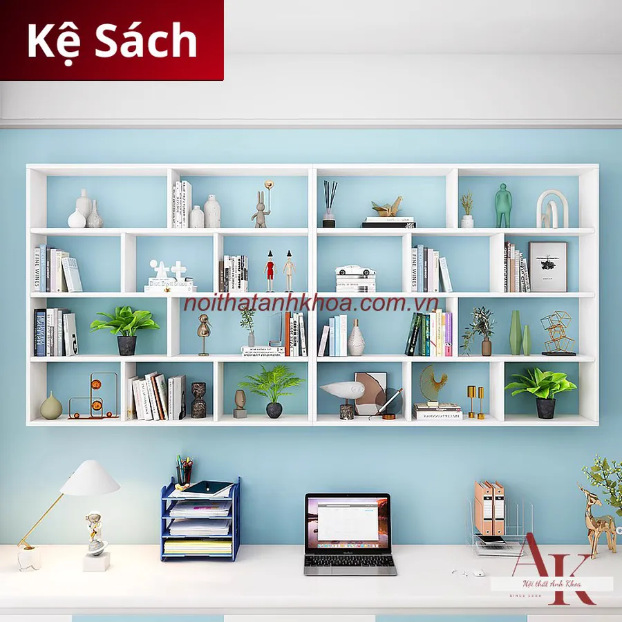 Kệ Sách Treo Tường Màu Trắng Gỗ MDF Giá Rẻ