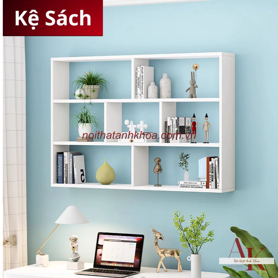 Kệ Sách Treo Tường Màu Trắng Gỗ MDF Giá Rẻ