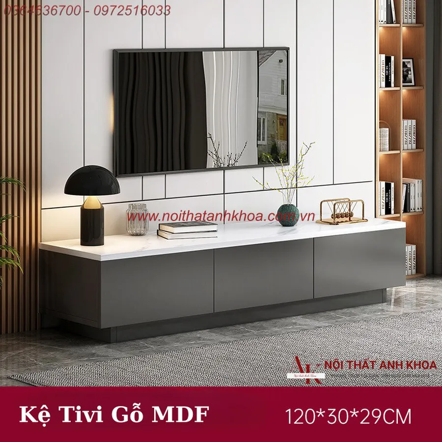 Kệ Tivi Gỗ Công Nghiệp Màu Xám Phối Trắng Phong Cách Hiện Đại Đẳng Cấp