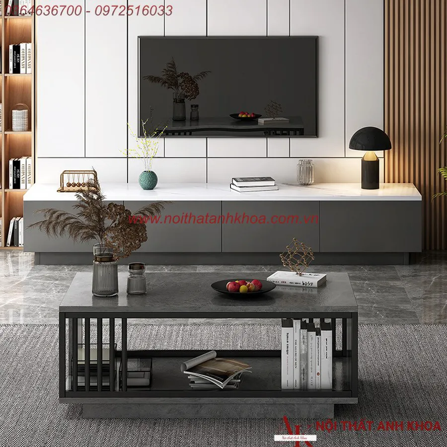 Kệ Tivi Gỗ Công Nghiệp Màu Xám Phối Trắng Phong Cách Hiện Đại Đẳng Cấp