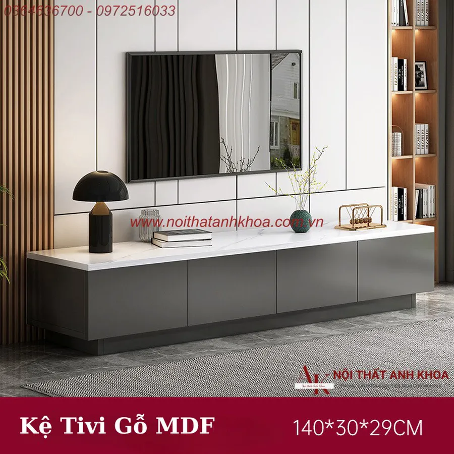 Kệ Tivi Gỗ Công Nghiệp Màu Xám Phối Trắng Phong Cách Hiện Đại Đẳng Cấp