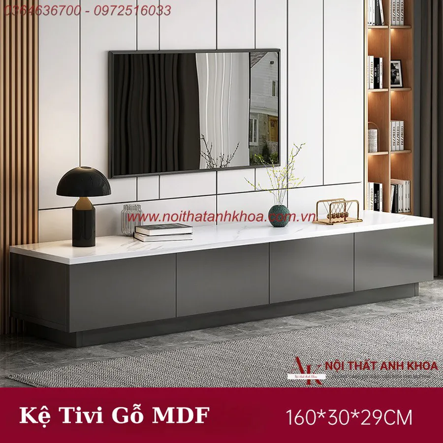 Kệ Tivi Gỗ Công Nghiệp Màu Xám Phối Trắng Phong Cách Hiện Đại Đẳng Cấp