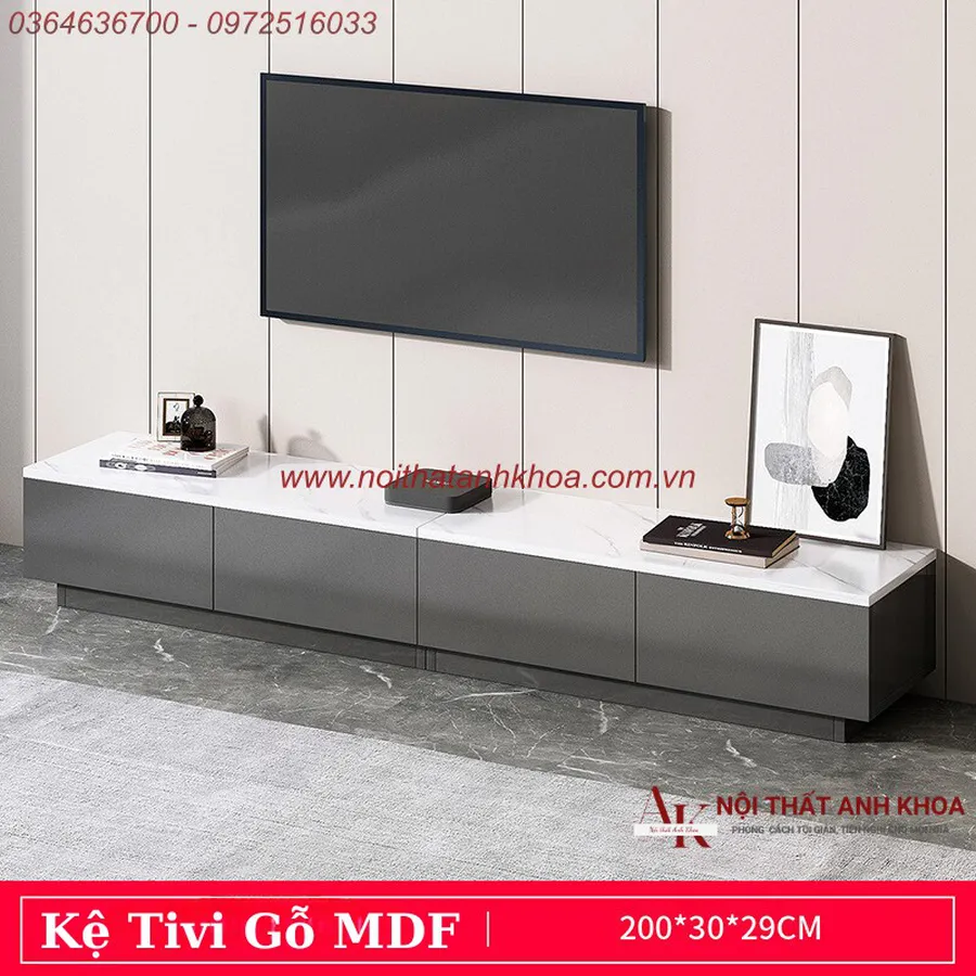 Kệ Tivi Gỗ Công Nghiệp Màu Xám Phối Trắng Phong Cách Hiện Đại Đẳng Cấp