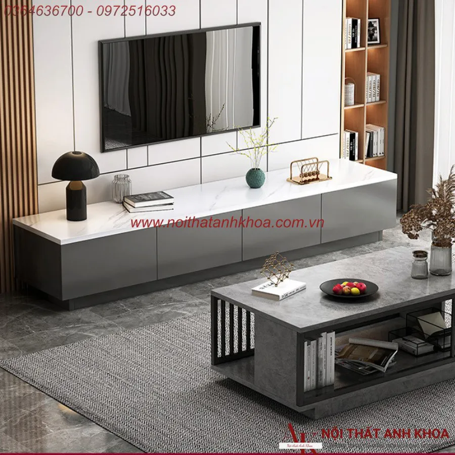 Kệ Tivi Gỗ Công Nghiệp Màu Xám Phối Trắng Phong Cách Hiện Đại Đẳng Cấp