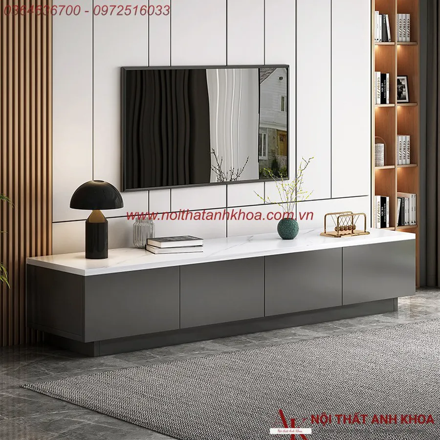 Kệ Tivi Gỗ Công Nghiệp Màu Xám Phối Trắng Phong Cách Hiện Đại Đẳng Cấp