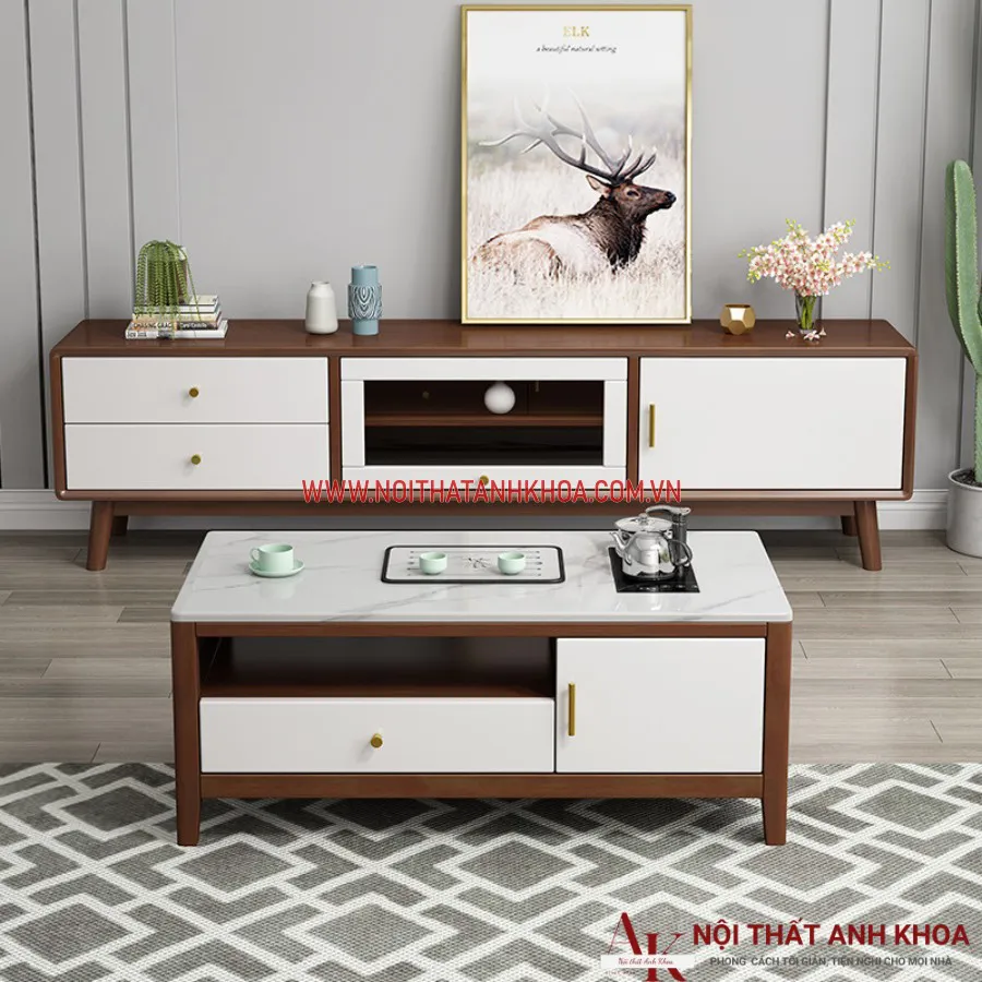 Kệ Tivi Kết Hợp Cùng Bàn Sofa Phòng Khách Gỗ Công Nghiệp