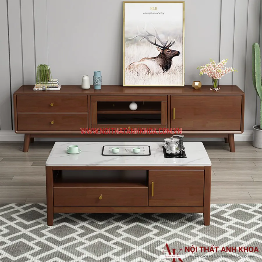 Kệ Tivi Kết Hợp Cùng Bàn Sofa Phòng Khách Gỗ Công Nghiệp