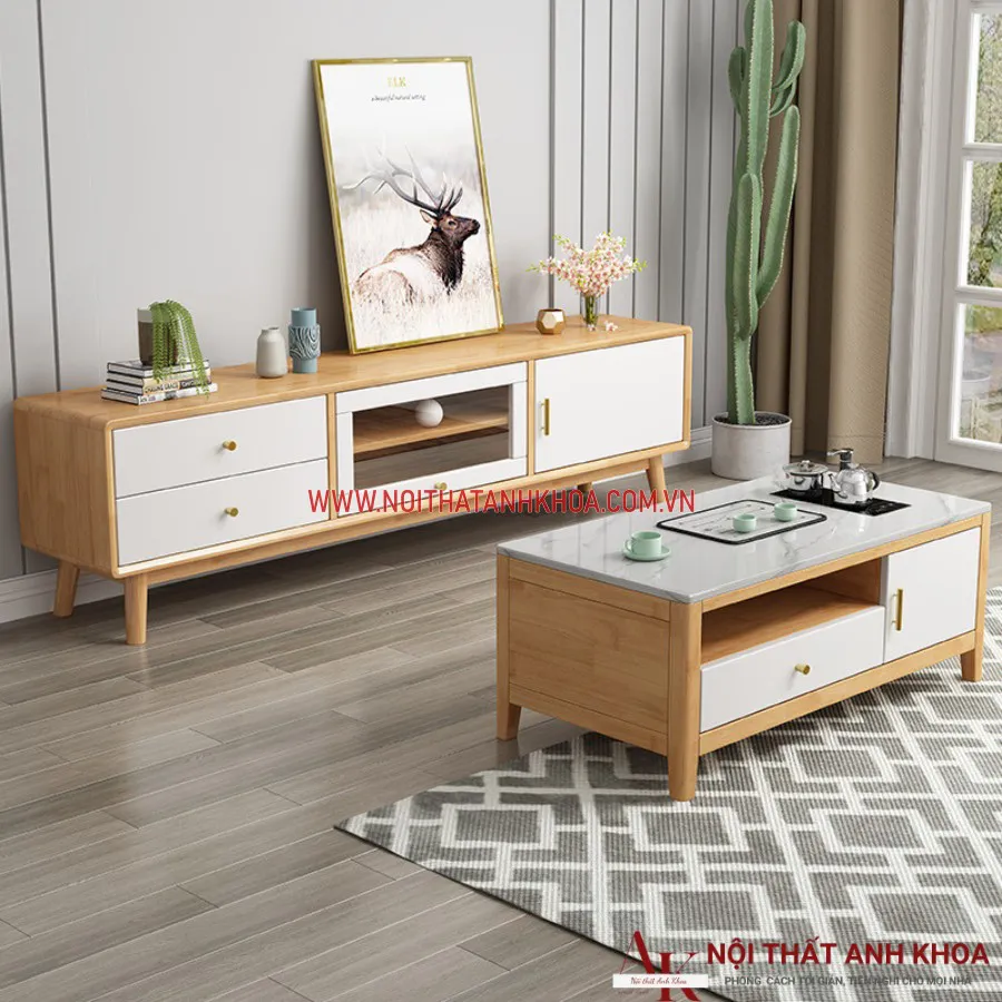 Kệ Tivi Kết Hợp Cùng Bàn Sofa Phòng Khách Gỗ Công Nghiệp