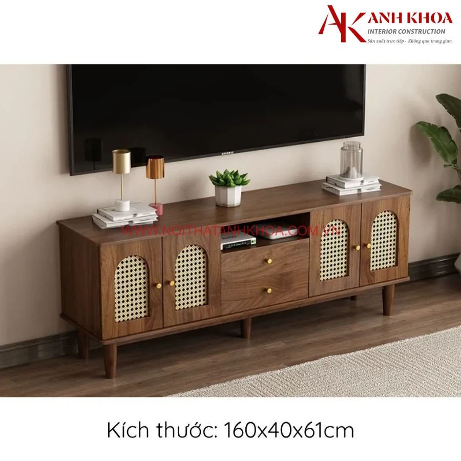 Kệ Tivi Màu Gỗ Phối Cánh Đan Mây