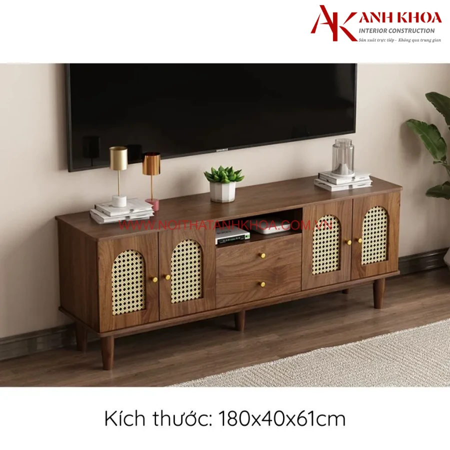 Kệ Tivi Màu Gỗ Phối Cánh Đan Mây