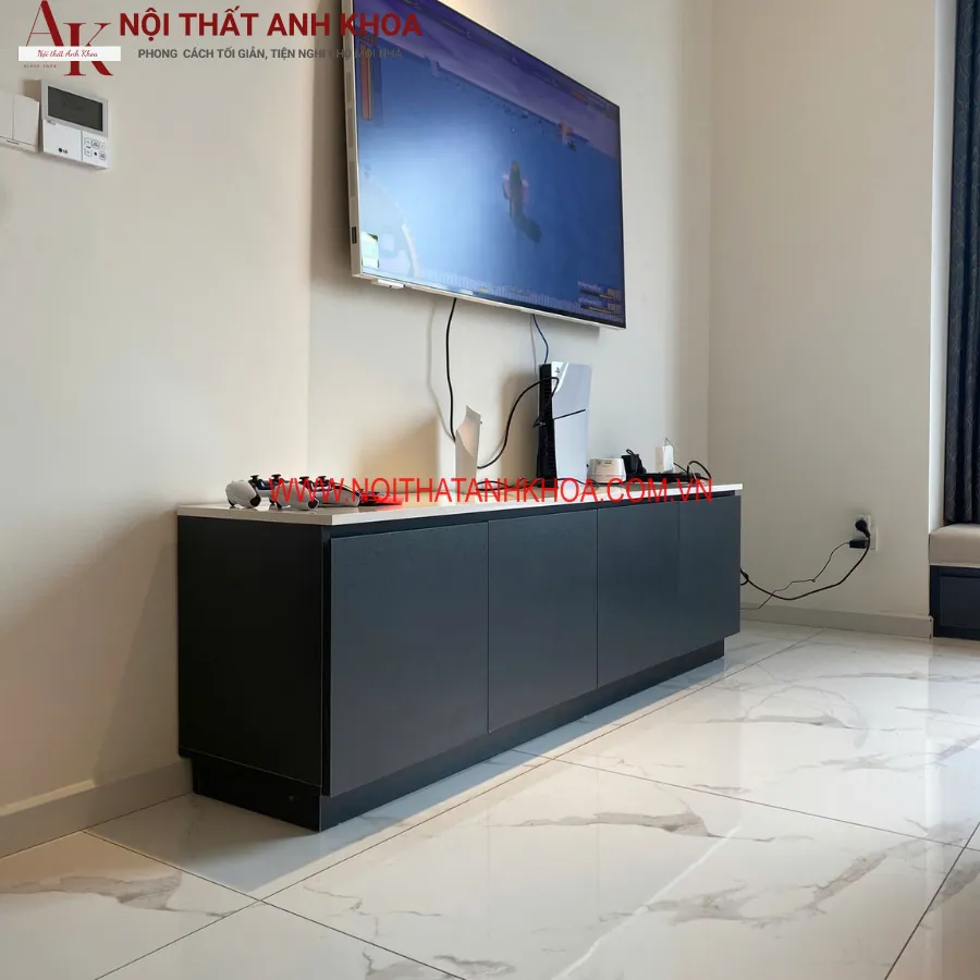 Kệ Tivi Gỗ Công Nghiệp Màu Xám Phối Trắng Phong Cách Hiện Đại Đẳng Cấp