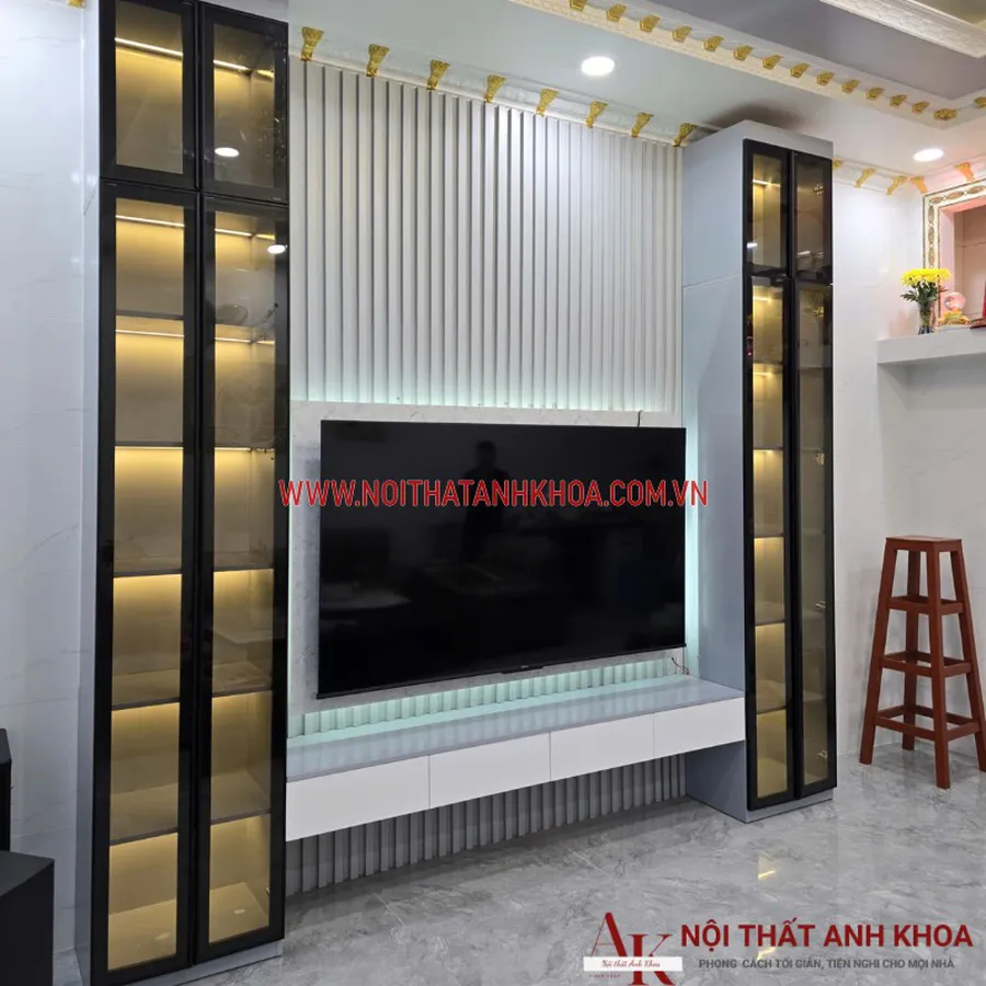 Kệ Tivi Phòng Khách Kết Hợp Tủ Cánh Kính Đẹp Hiện Đại
