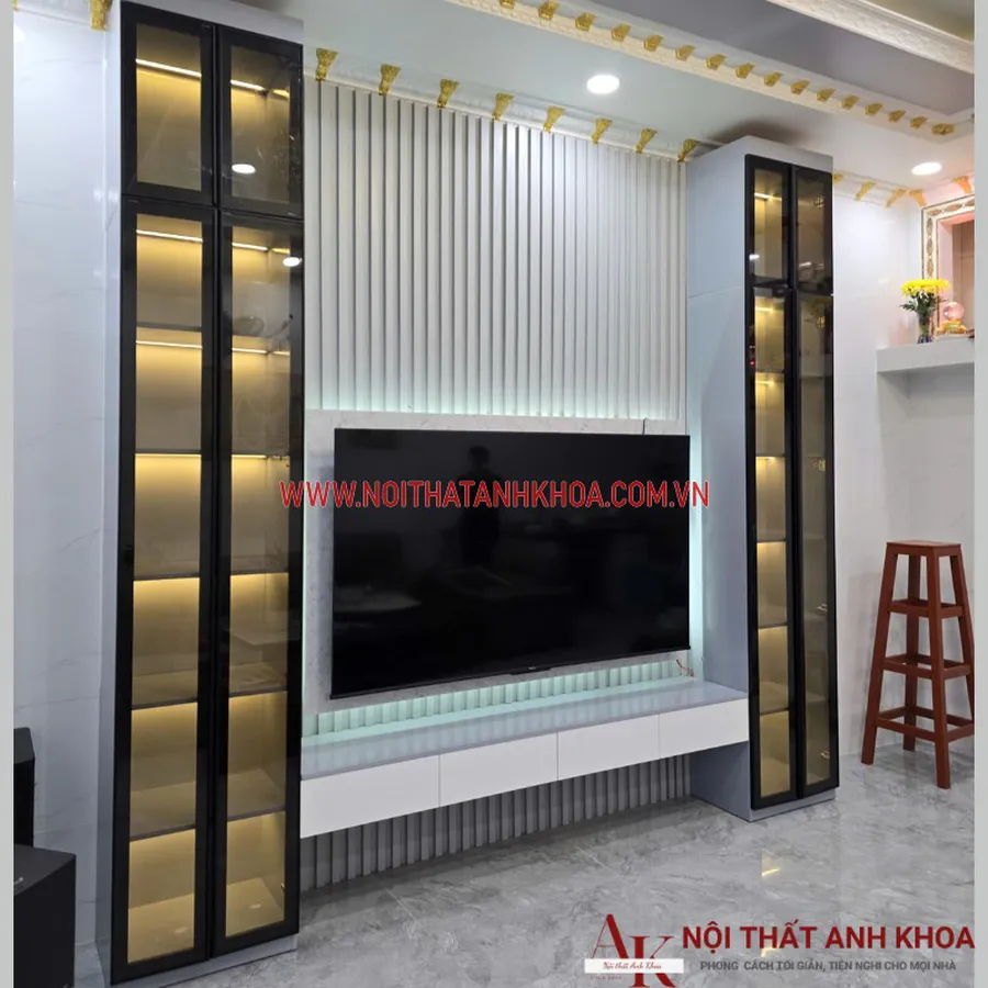 Kệ Tivi Phòng Khách Kết Hợp Tủ Cánh Kính Đẹp Hiện Đại