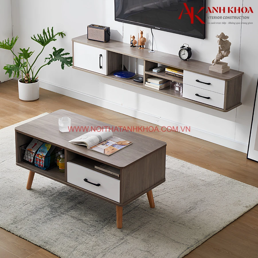 Kệ Tivi Treo Tường Gỗ Công Nghiệp Tiện Lợi