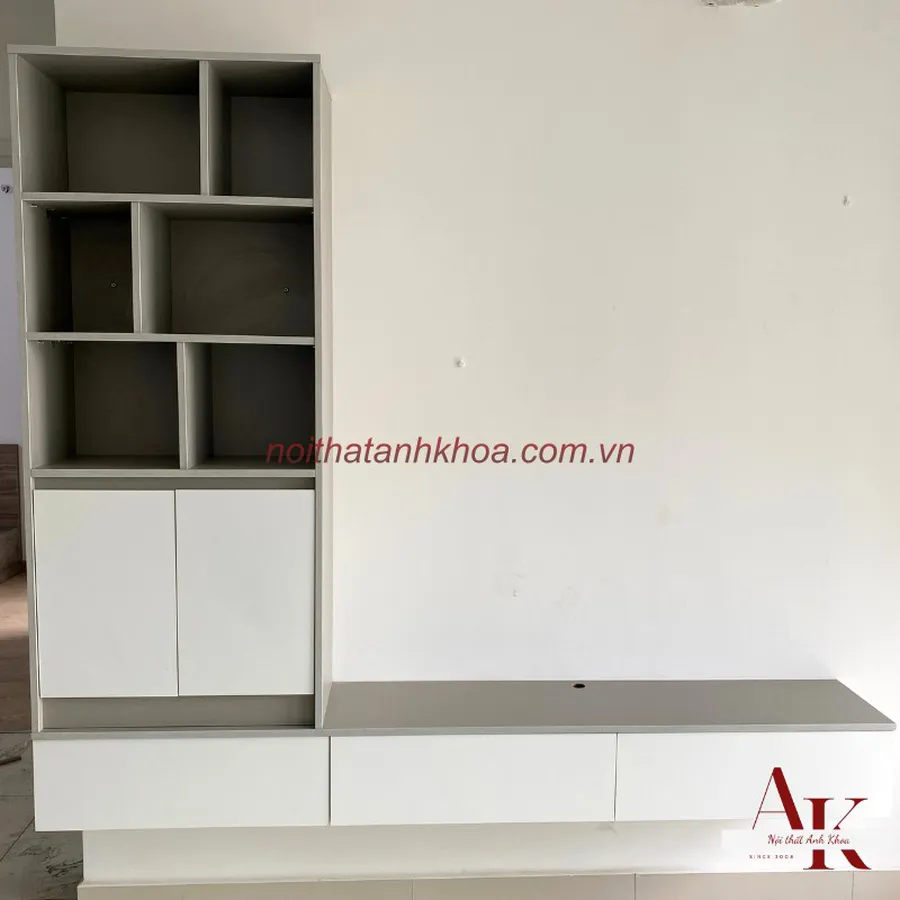 Kệ Tivi Treo Tường Kèm Kệ Sách Gỗ MDF Phong Cách Tối Giản