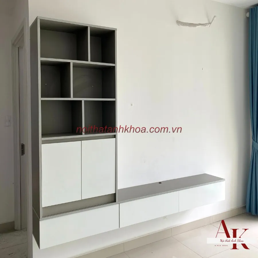 Kệ Tivi Treo Tường Kèm Kệ Sách Gỗ MDF Phong Cách Tối Giản