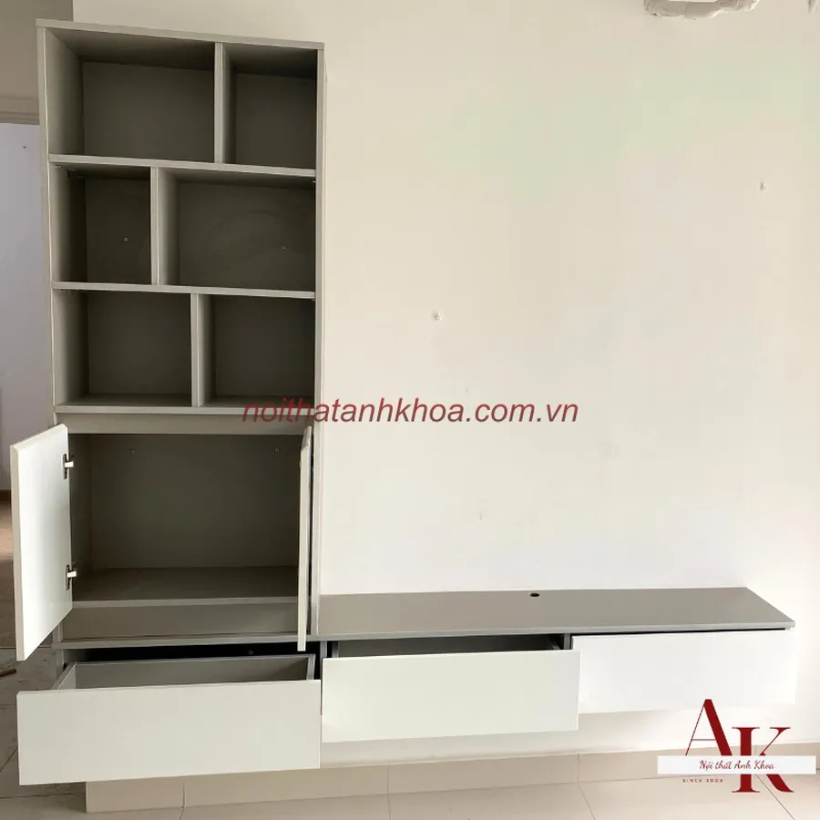 Kệ Tivi Treo Tường Kèm Kệ Sách Gỗ MDF Phong Cách Tối Giản