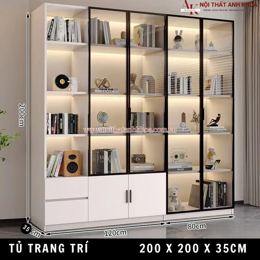 Kệ Trang Trí Phòng Khách Có Đèn Led Đẹp Hiện Đại
