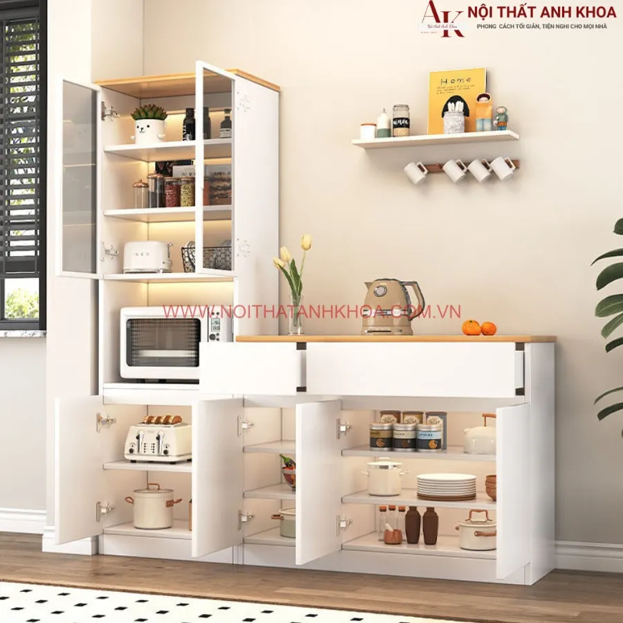 Kệ Tủ Đựng Chén Bát Và Lò Vi Sóng Đẹp Hiện Đại