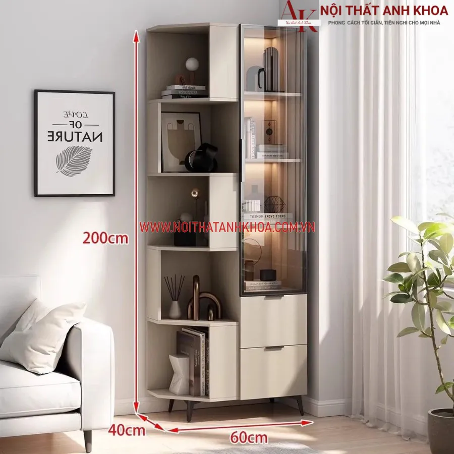 Kệ Góc Tường Cánh Kính Phối Màu Đẹp