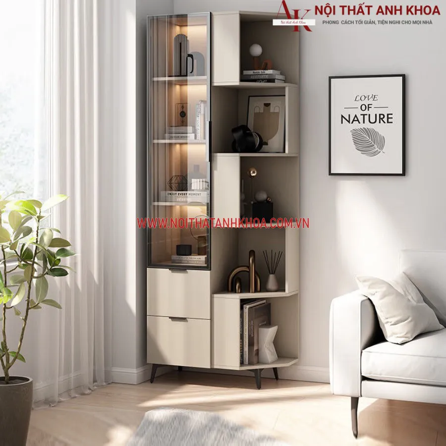 Kệ Góc Tường Cánh Kính Phối Màu Đẹp