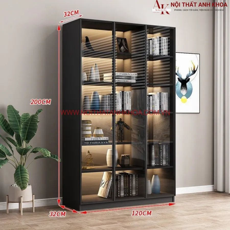 Kệ Tủ Trang Trí Cánh Kính Có Đèn Led Hiện Đại