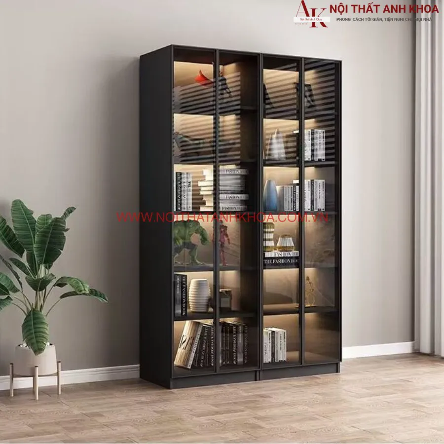 Kệ Tủ Trang Trí Cánh Kính Có Đèn Led Hiện Đại