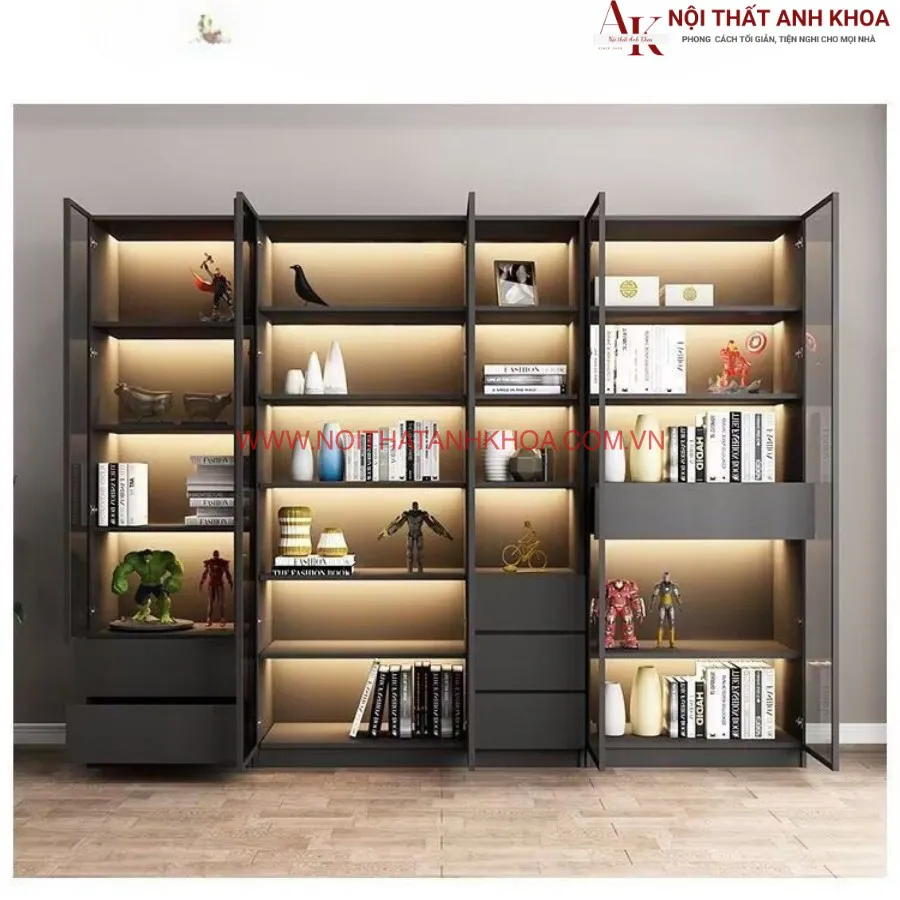 Kệ Tủ Trang Trí Cánh Kính Có Đèn Led Hiện Đại