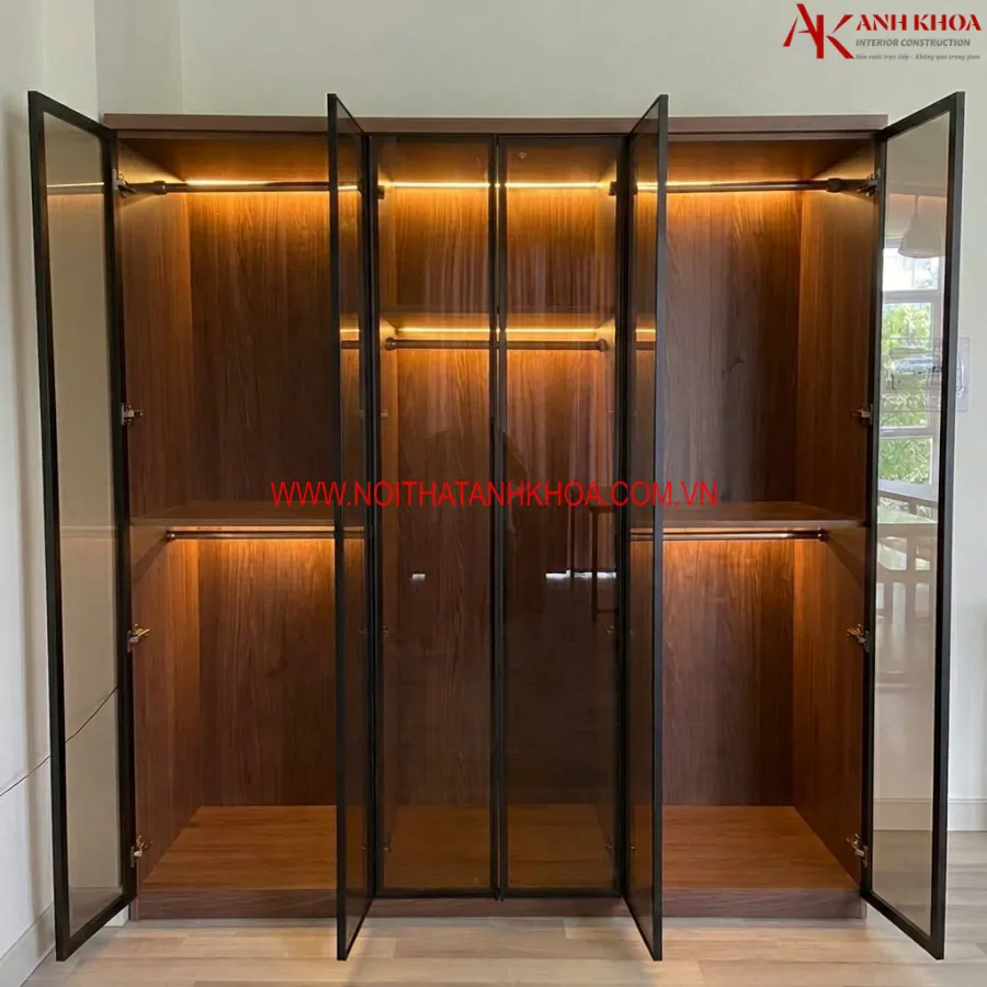 Tủ Quần Áo Cánh Kính Gỗ Công Nghiệp Khung Nhôm Xingfa Cao Cấp Giá Rẻ