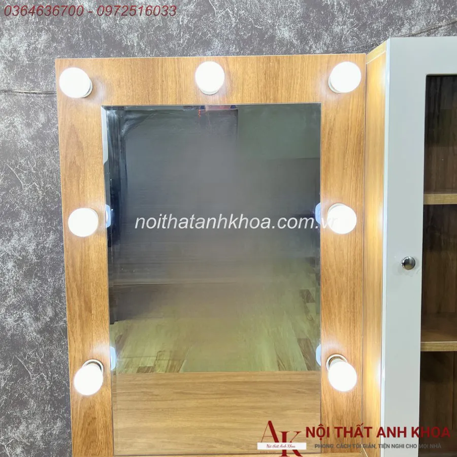 Mẫu Bàn Trang Điểm Gỗ Công Nghiệp Màu Vàng Đẹp Có Đèn LED
