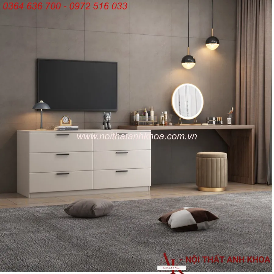 Mẫu Bàn Trang Điểm Kết Hợp Kệ Tivi Gỗ MDF Sang Trọng