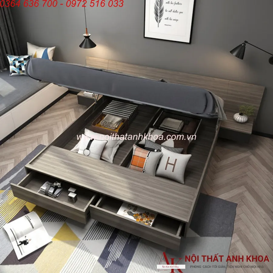 Mẫu Giường Ngủ Thông Minh Hiện Đại Gỗ MDF Cao Cấp