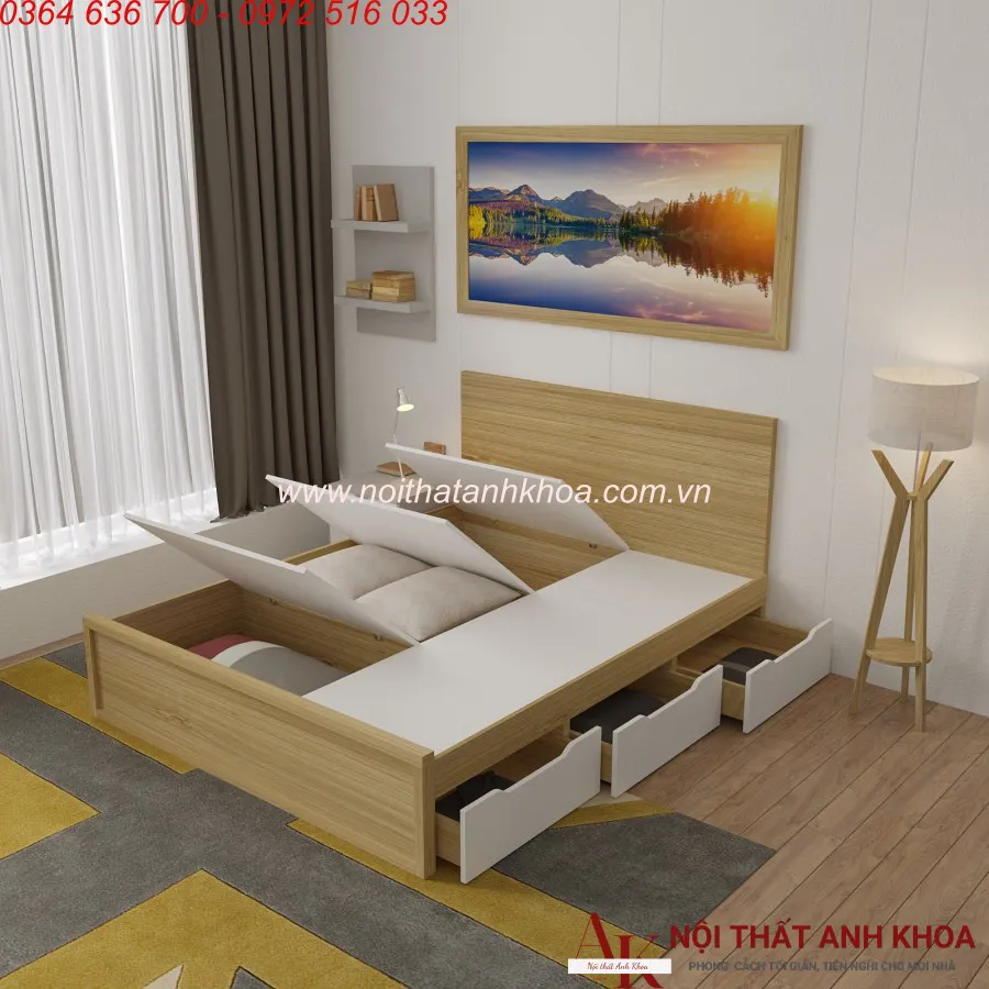 Mẫu Giường Ngủ Thông Minh Kết Hợp 3 Hộc Kéo Full