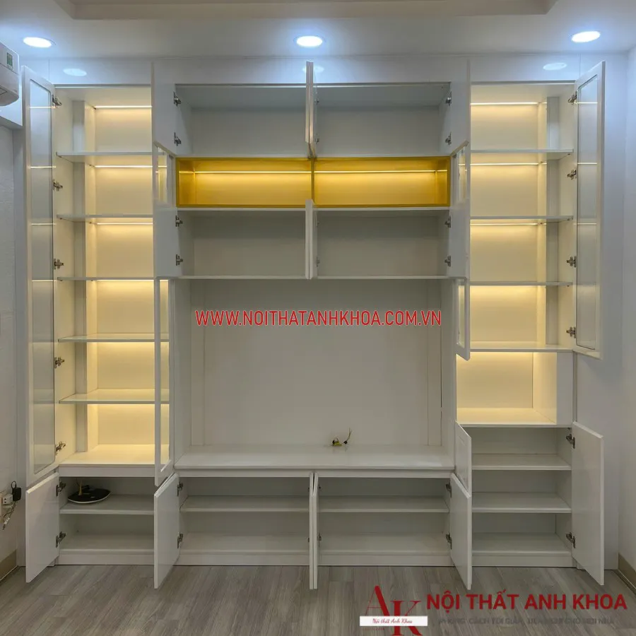 Mẫu Kệ Tivi Phòng Khách Gỗ Công Nghiệp Sơn Trắng 2K Đẹp Hiện Đại